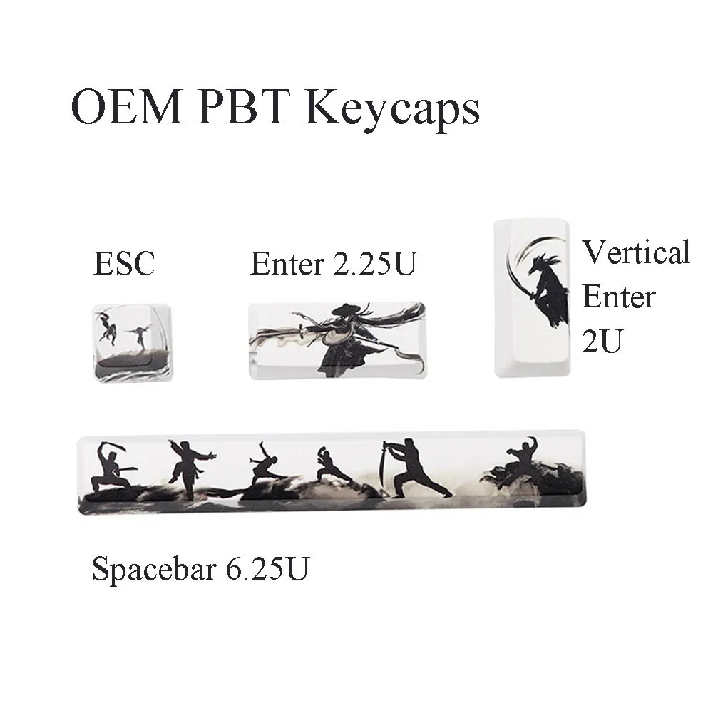 Chinese Kongfu OEM PBT Keycaps 6.25U Spacebar ESC 2.25U Enter Caps for Cross Switch Mehcanical Gaming Keyboard No Backlit Keycap