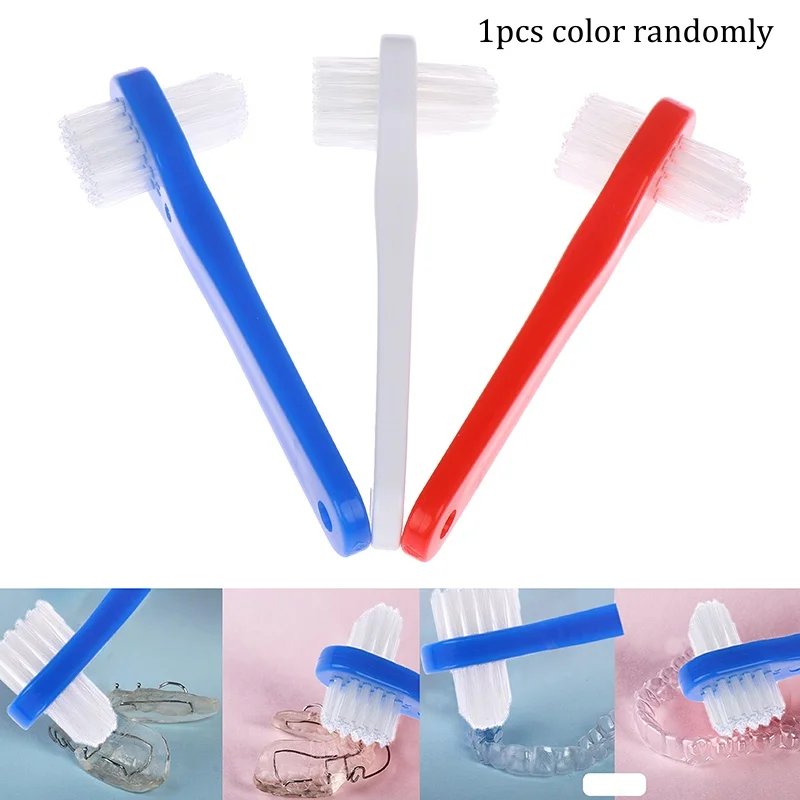 T-shape Denture Dedicated Brush Toothbrush Dual Heads False Teeth Brushes Gum Cleaner For Men Women