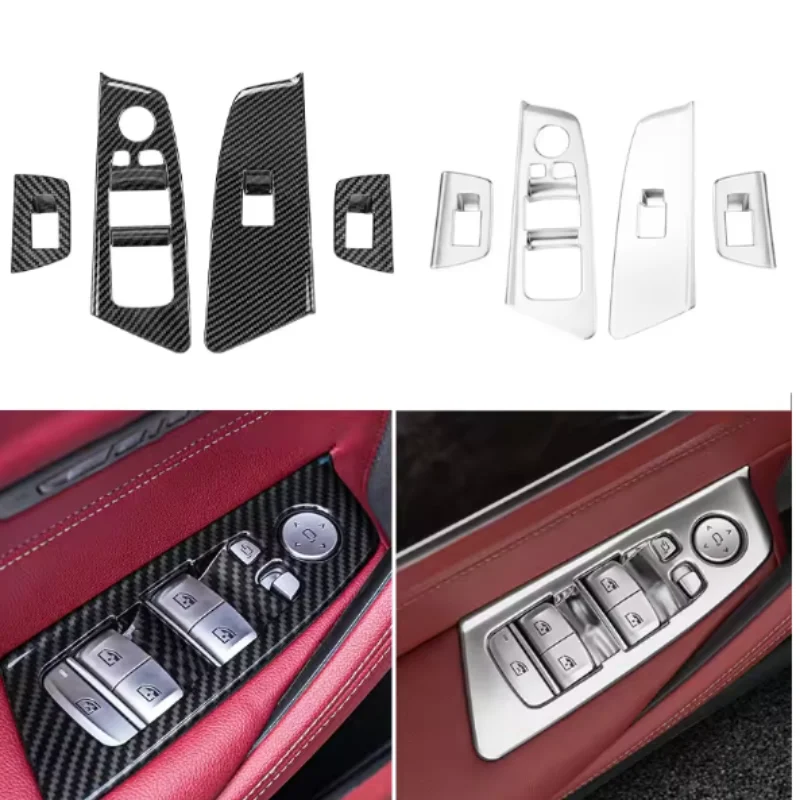 For BMW 5 Series G30 G38 2017-2020Carbon Fiber LHD Car Window Switch Lift Button Frame Cover Trim  ABS Chromium Electroplating