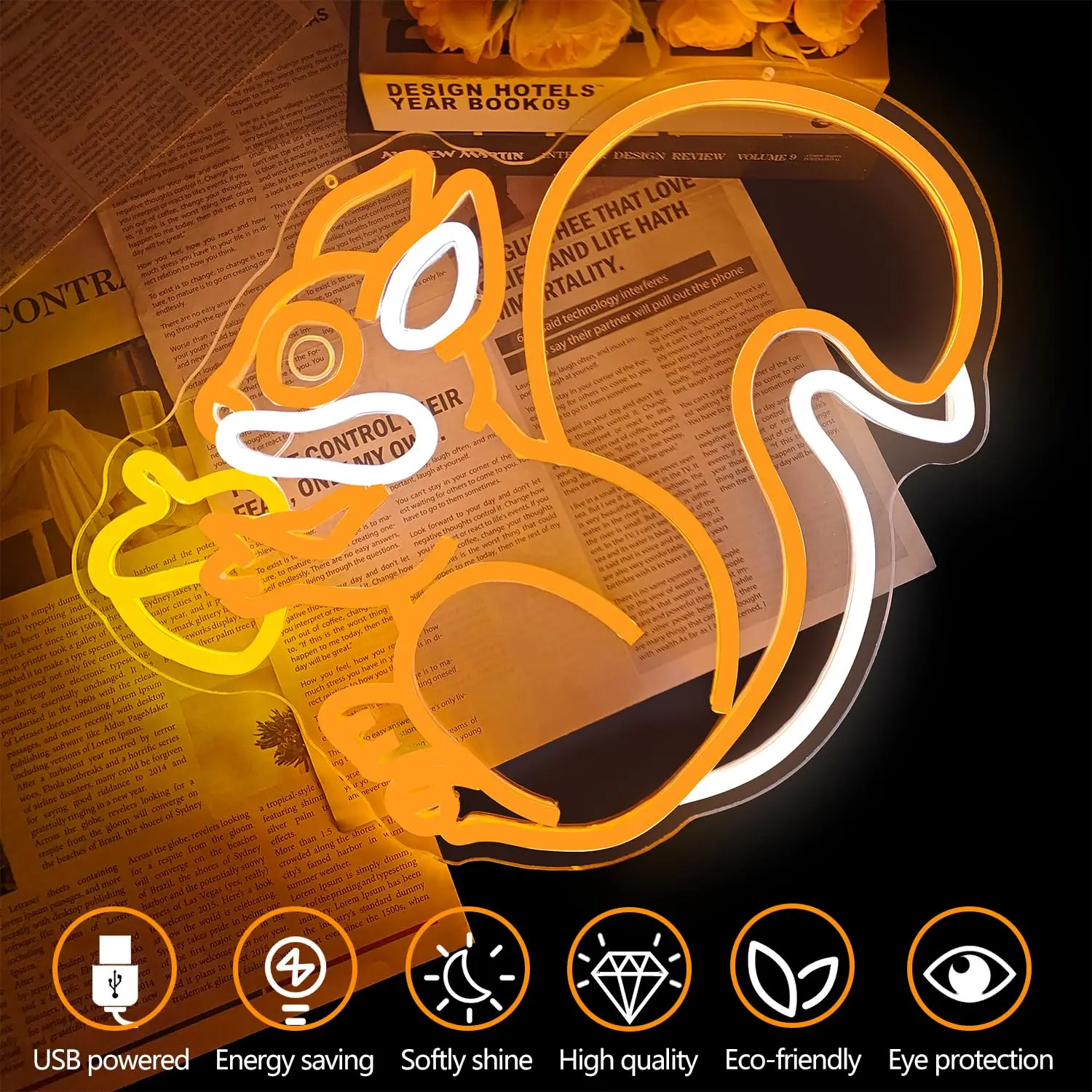 Insegna al neon scoiattolo con un pigna Decorazione da parete dimmerabile per camera da letto Simpatico animale Regali di compleanno per il Ringraziamento di Natale