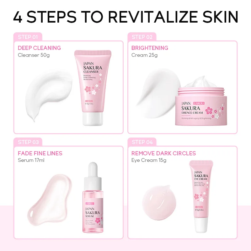 Set Perawatan Kulit Sakura Kit Produk Wajah Krim Wajah Pembersih Wajah Krim Mata Lingkaran Hitam Pudar Produk Perawatan Kulit Korea