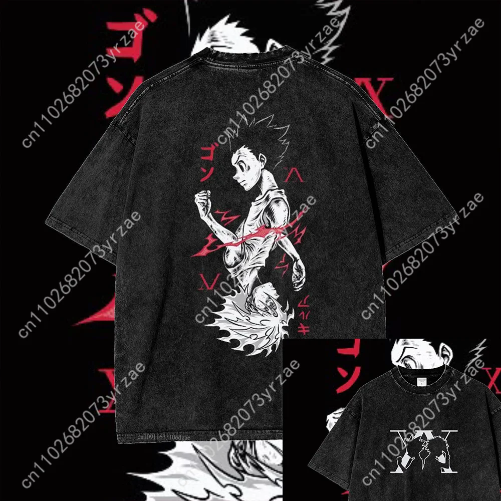 Hunter x Hunter rétro lavage T-shirt homme femme haute qualité Vintage T-shirt coton manches courtes mode T-shirt doux dessus respirants