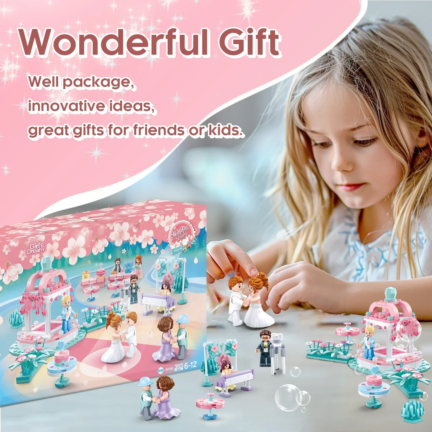 353 pièces blocs de construction de danse de mariage scène de fête de mariage modèle briques avec figurines enfants bricolage jouets éducatifs fille jouer maison jouet