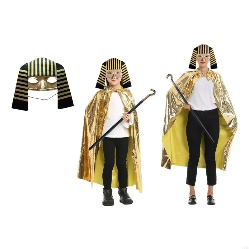 

Egyptian Pharaoh Costume Golden Cape Cloak Egyptian Mask Venetians Mask Pharaoh Outfit for Halloween Cosplay Dress Up