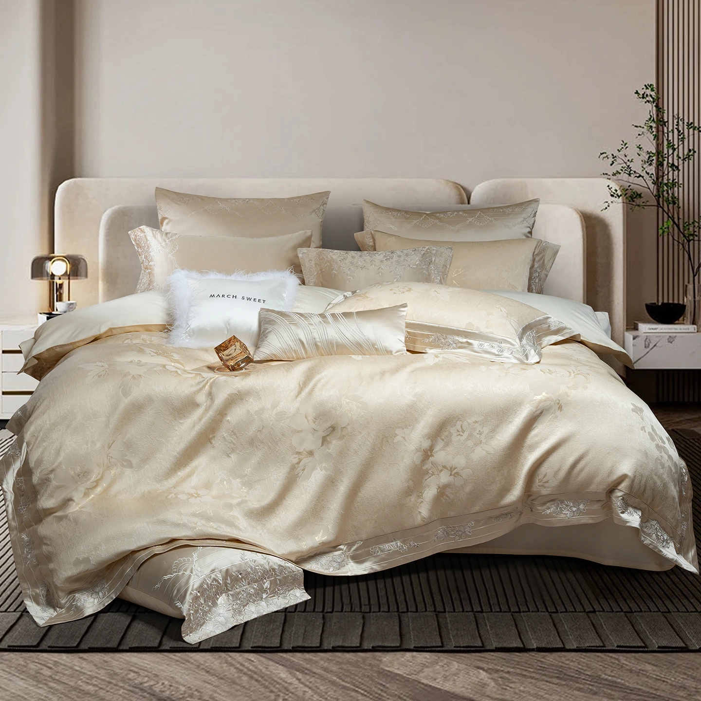 4/6/10Pcs Luxury Flowers Embroidery Jacquard Brocade Egyptian Cotton Bedding Set Queen King Duvet Cover Bed Sheet Pillowcases