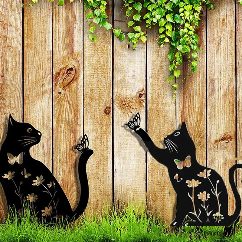 Schattige Kat Grond Paal Ornament Grond Plug Buiten Tuin Tuin Standbeelden Balkon Kunst Decoratie Metalen Ambachten