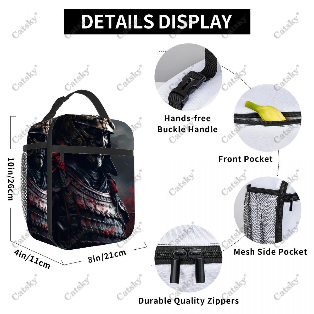 Borsa da pranzo addensata in foglio di alluminio portatile samurai japan borsa da pranzo con motivo stampato con isolamento termico e impermeabile