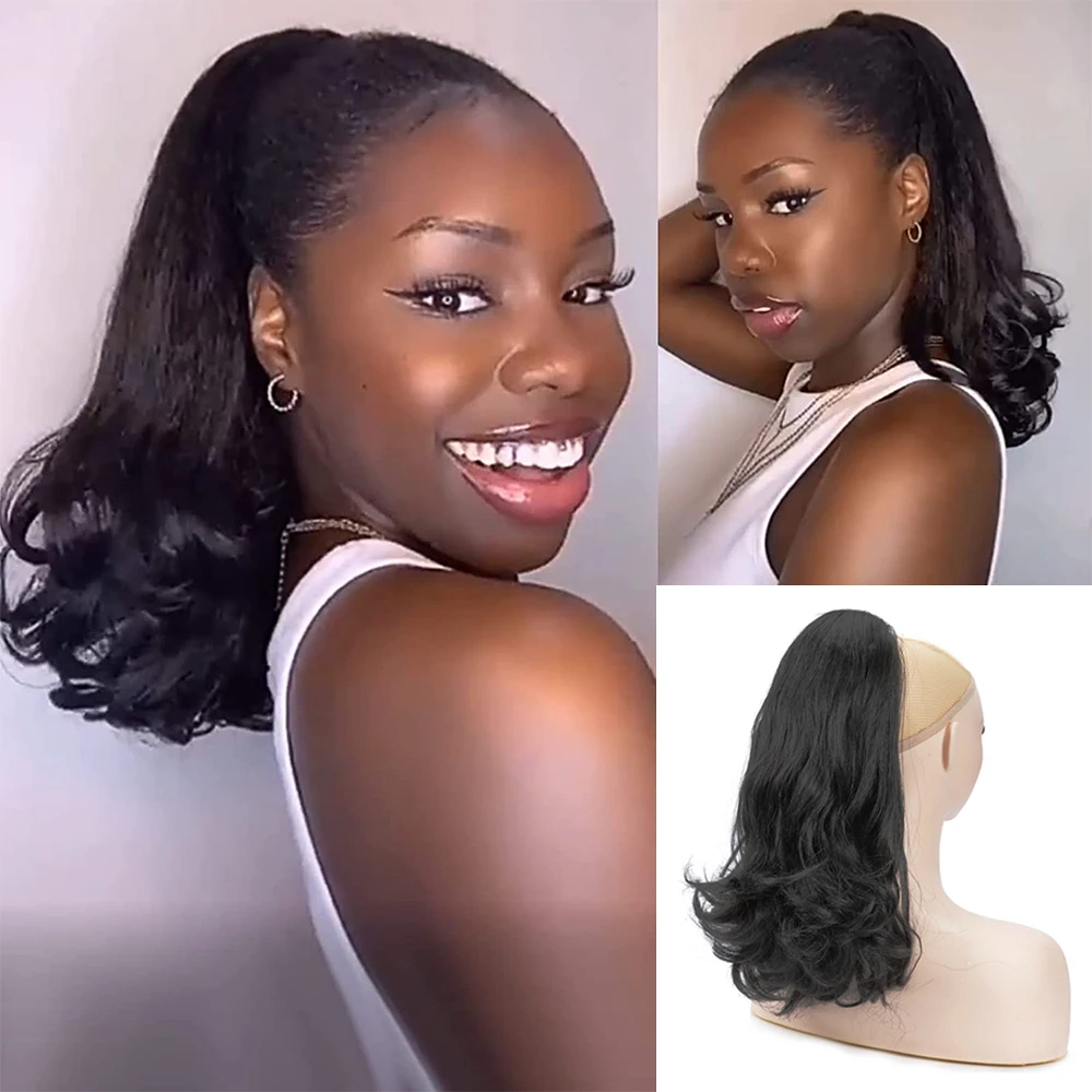 Kinky Straight Drawstring Ponytail Extension for Black Women Tail Warping Pony tail Hair Extainson Natural Black Ponytail