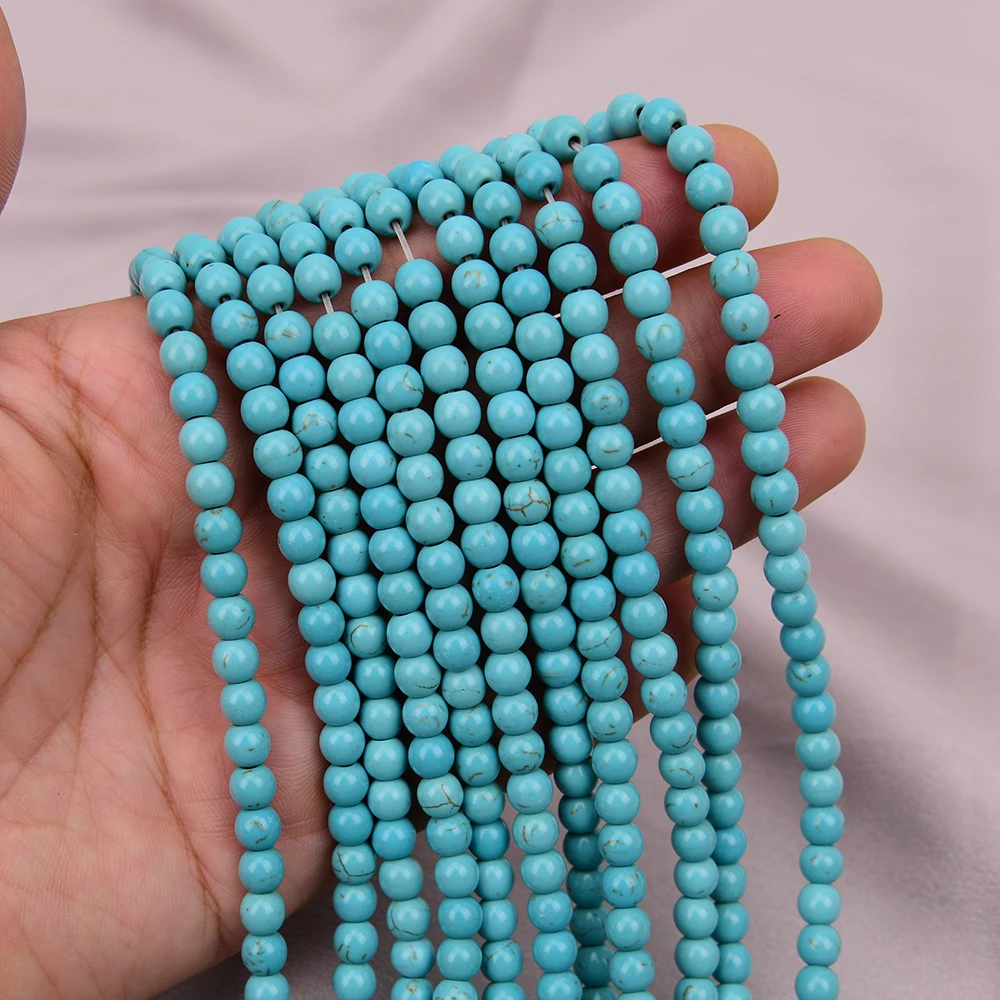 APDGG Natural Stone 5 Strands 6mm Smooth Round Blue Turquoise Loose Beads 15.5