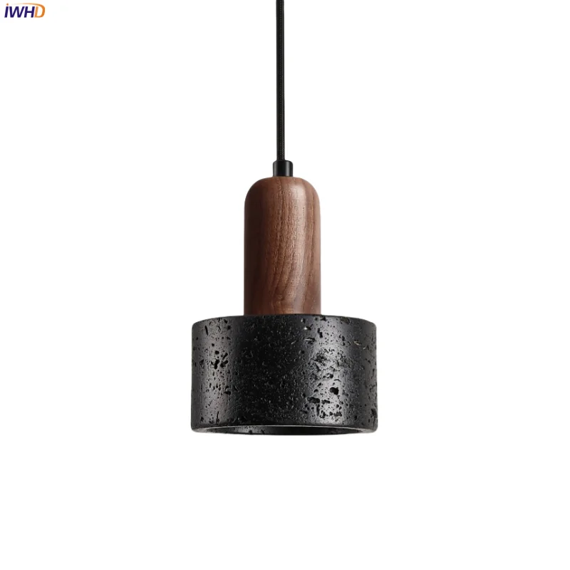 

IWHD Nordic Modern LED Pendant Lights Kitchen Island Living Room Decoration Bedroom Wood Black Travertine Hanging Lamp Hanglamp