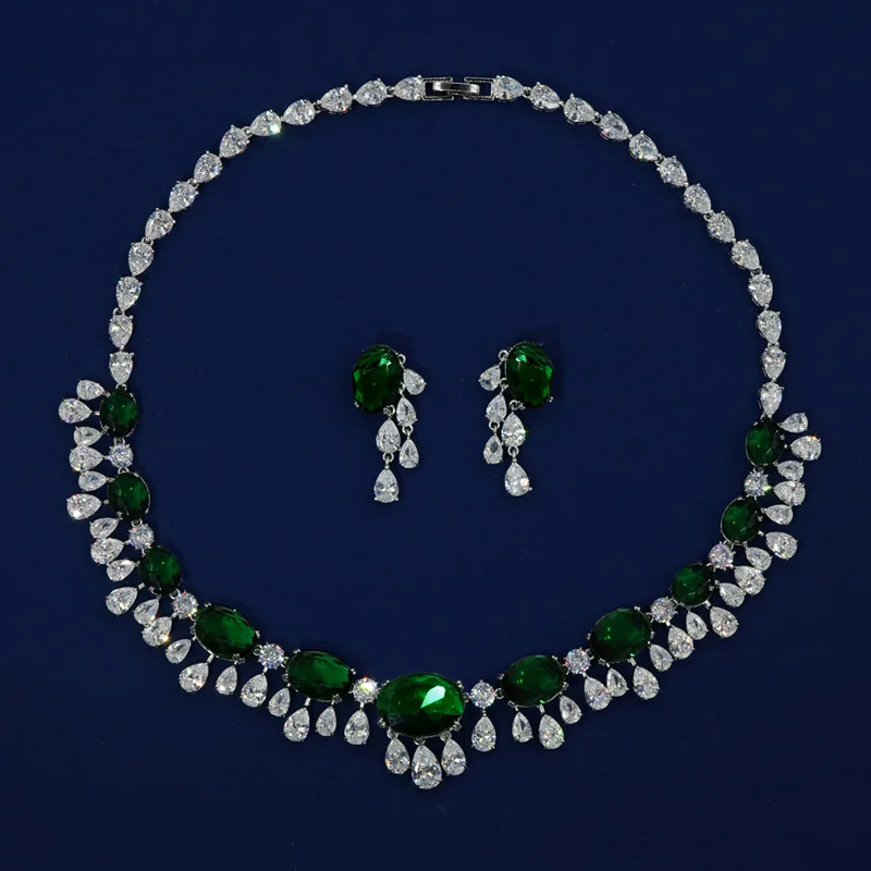 HIBRIDE Shiny Cubic Zirconia Brides Wedding Jewelry Sets For Women White Color Round CZ Necklace Earrings Sets Bijoux N-1487