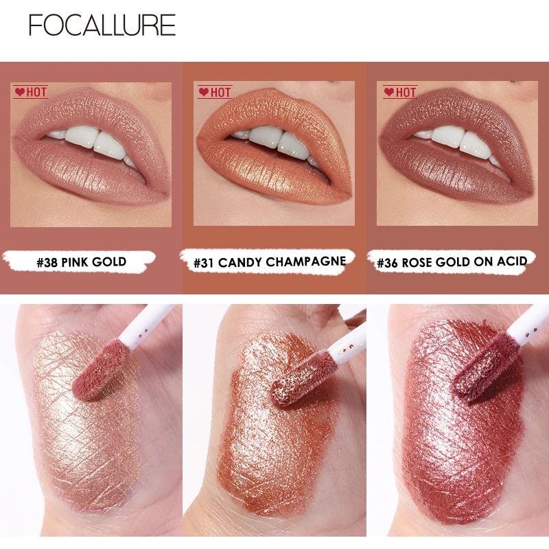 FOCALLURE Makeup Glitter Lip Gloss Waterproof Long-lasting Moisturize Luminous Liquid Lipstick Lips Makeup Women Cosmetics