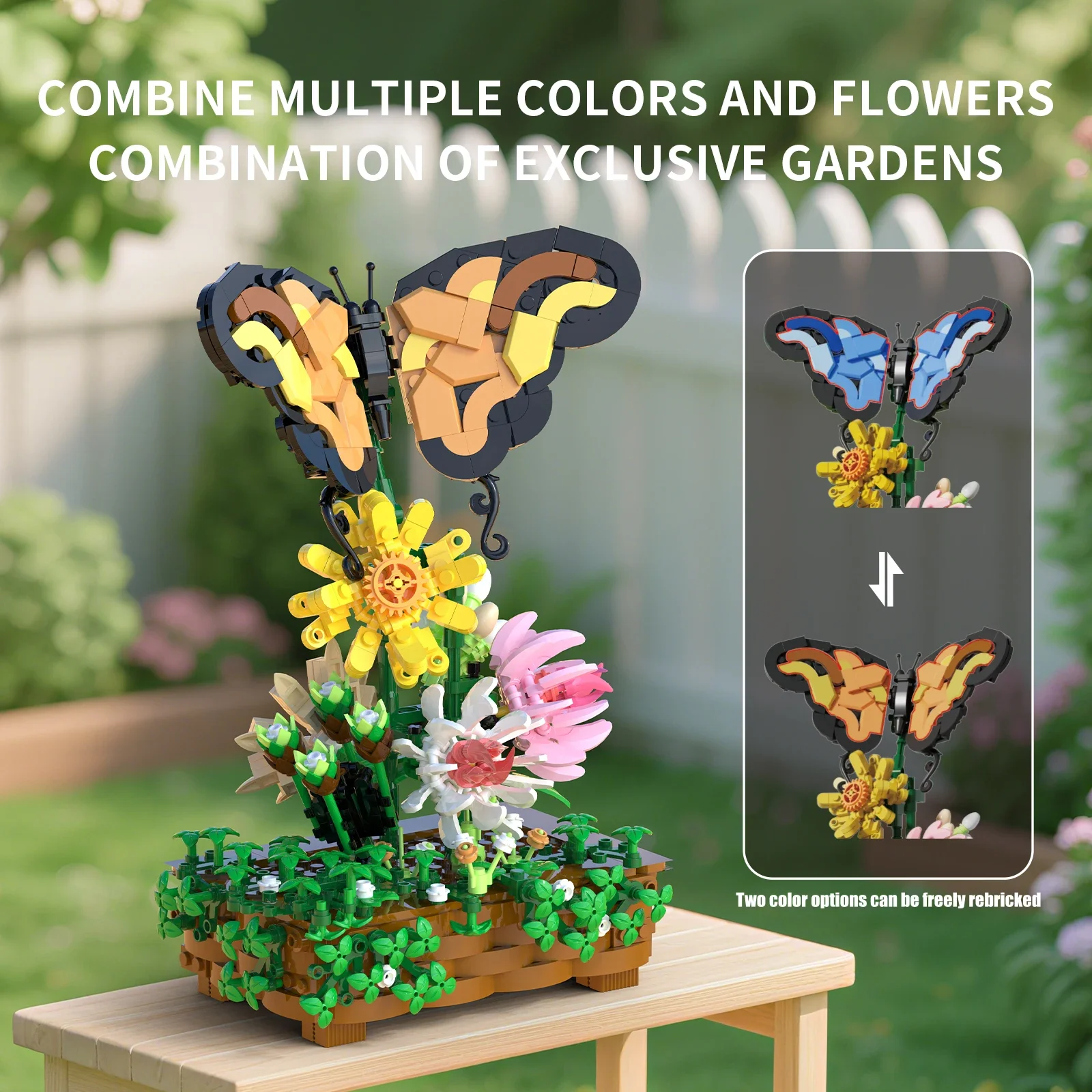 

686PCS Two Tone Butterfly Pot Plant Building Blocks Insect Bonsai Model Bricks Desktop Ornaments Kids DIY Toys Holiday Gifts