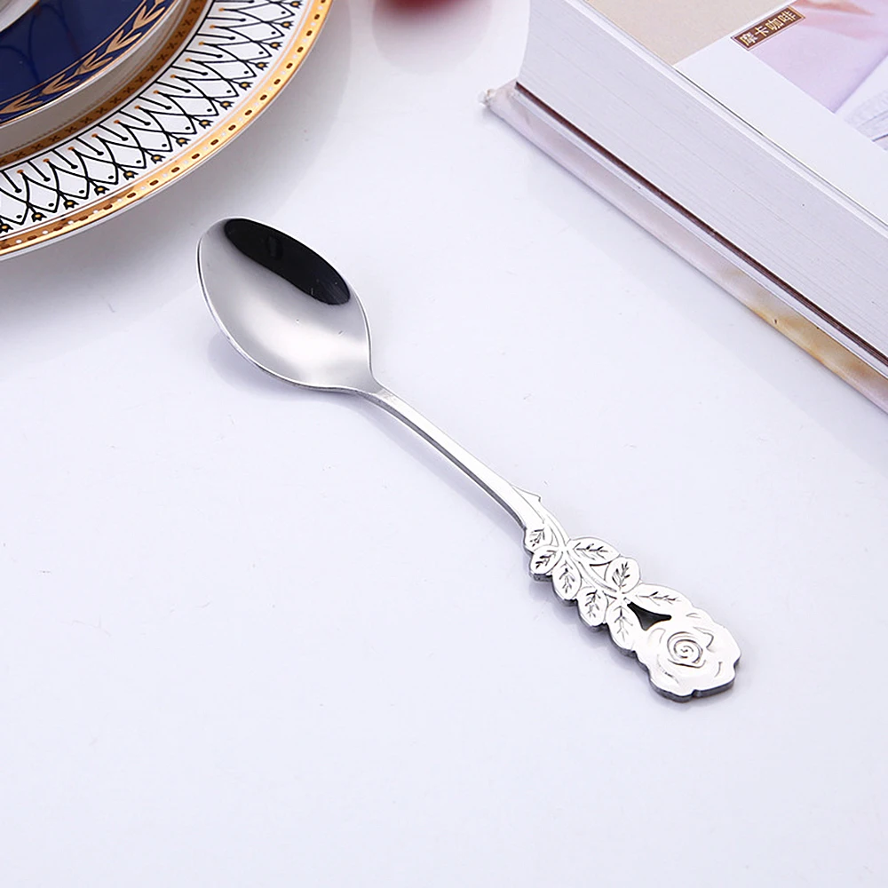 Tea Stirring Spoon Ice Cream Scoop 304 Stainless Steel Rose Flowers Spoons Rainbow Coffee Tea Spoon Flatware Drinking Tools