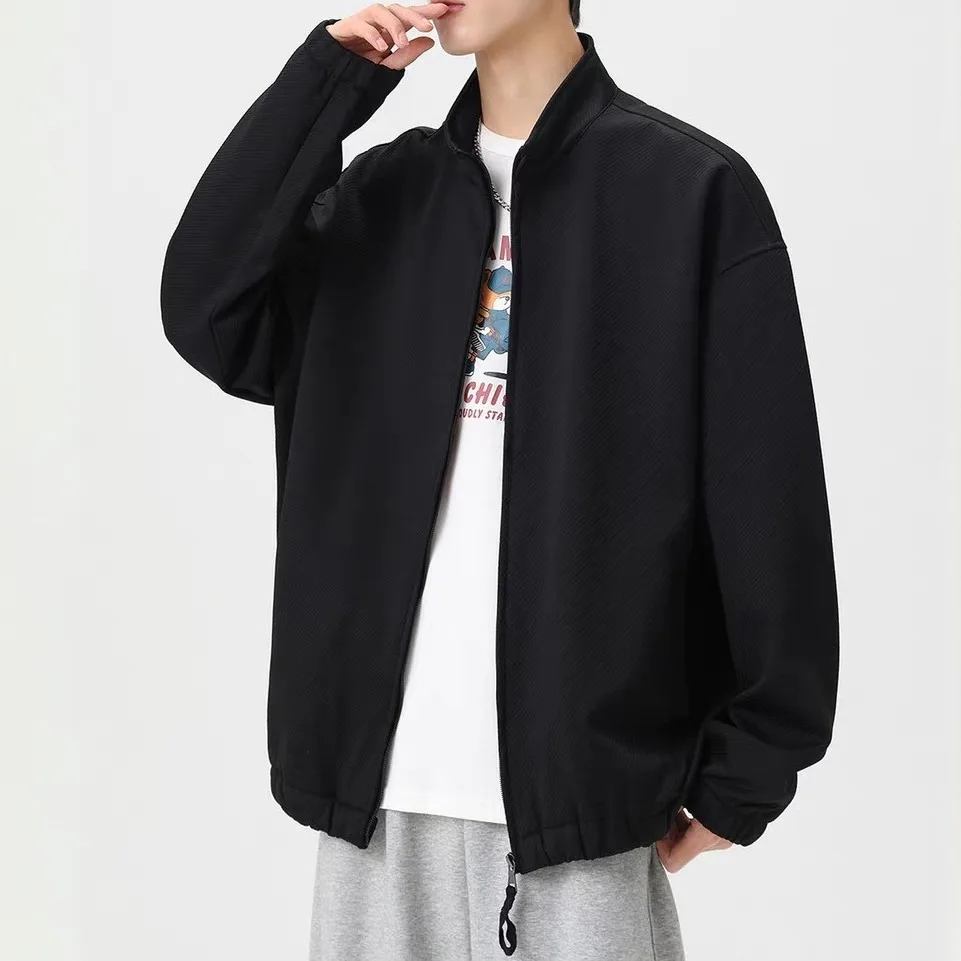 

Casual Loose Fit Zipper Collar Jaet for Men Spring Autumn Sle Lazy Cool Polyester Youth Faion Basic Sle No Inner ket