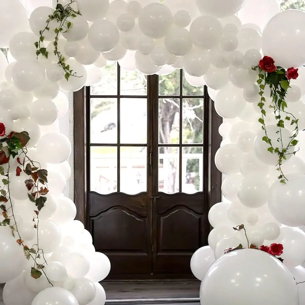 مجموعة بالونات لاتكس بيضاء مكونة من 144 قطعة مناسبة لحفلات أعياد الميلاد وحفلات الزفاف وديكورات حفلات عيد الحب #1