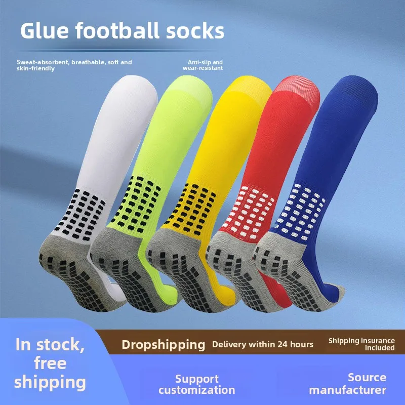 

Mens Anti Slip Grips Football Soccer Socks Non Skid Over the Calf Baseball Rugby Thick Cushion Athletic Socks White Black Blue