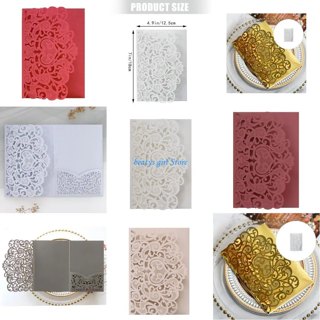 

C7AB Folding Paper Invitation Lace Greeting Cards for Wedding Festival Celebration