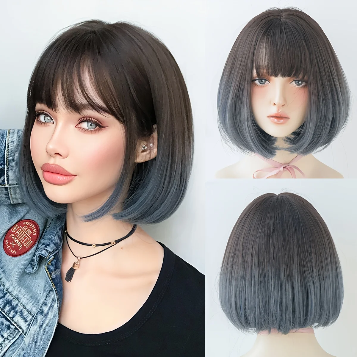 

Женский парик в стиле «Бобби» - градиентный, с темными корнями, высокоплотный, пушистый, из синтетического волокна