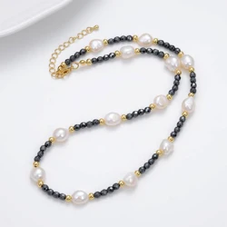 Natural Baroque Pearl Necklace For Women Simple Retro Handmade Hematite Beads Strand Clavicle Chain Charm Collar Jewelry Gift