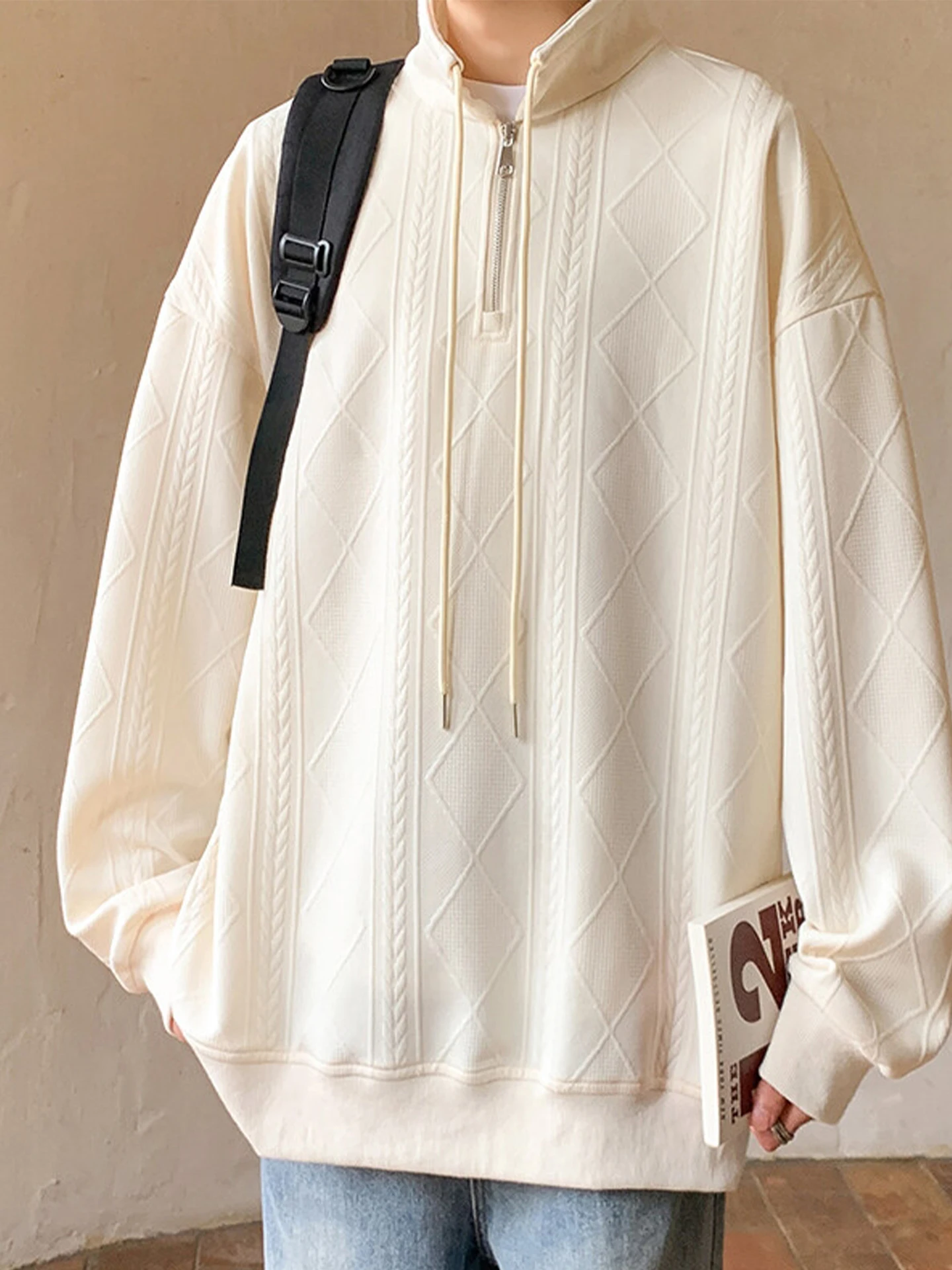 

Retro Embroidered f Zip Hoodie Men's Winter Casual Heavyweight American High Street Loose Fit Large Size Top