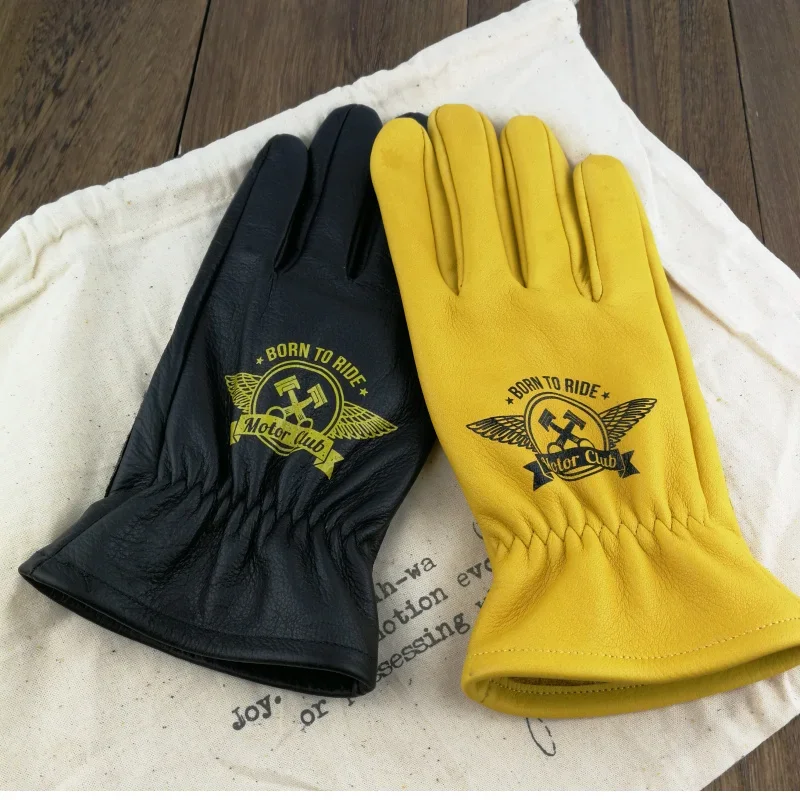 Guantes de motocicleta para hombre y mujer, manoplas Vintage de cuero de vaca para ciclismo, trabajo pesado al aire libre