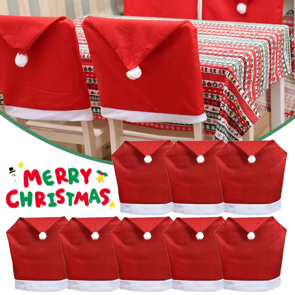 Christmas Chair Cover Red Non-woven Chair Cover Christmas Table Decoration Dining Chair Cover Christmas Party Party Supplies