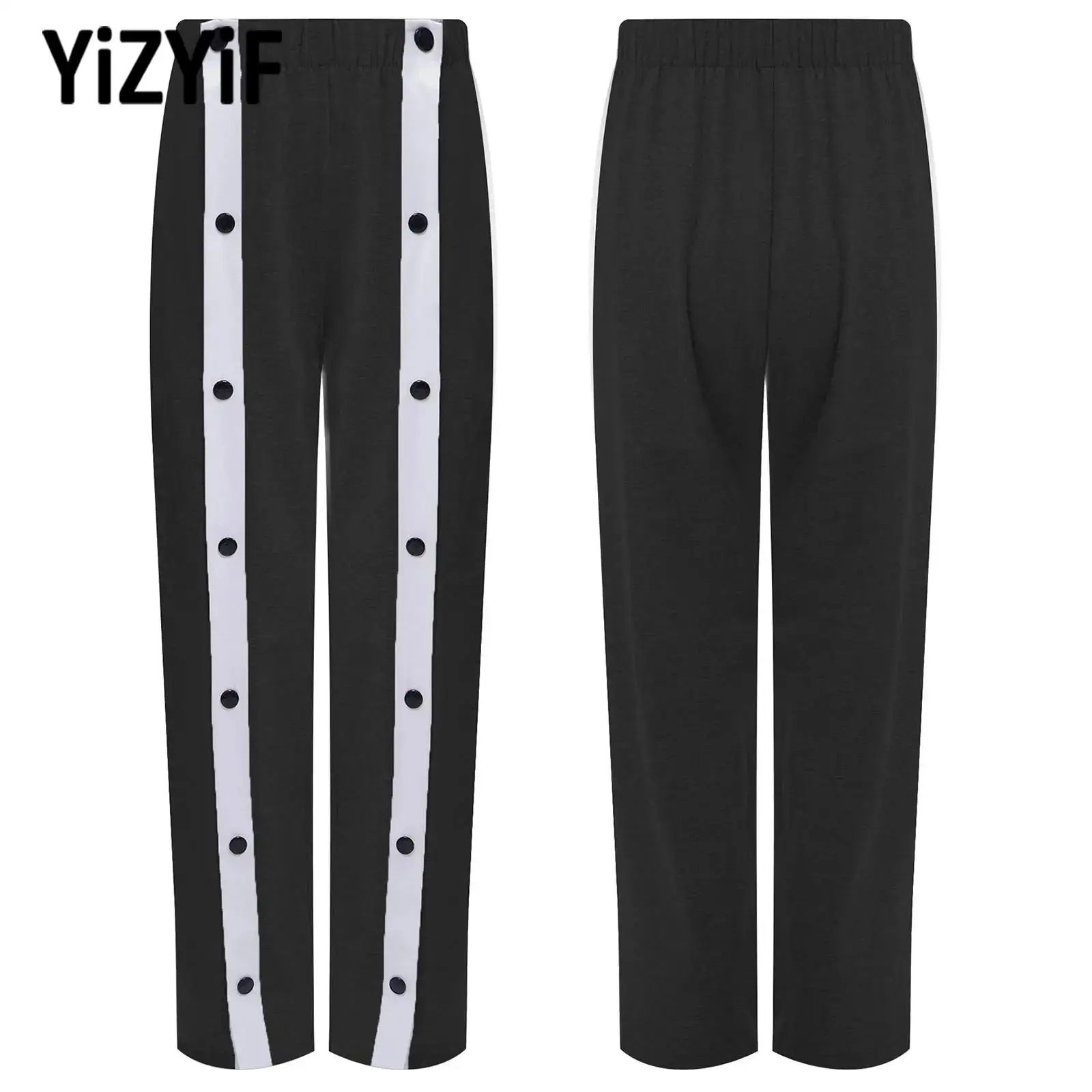 Kinderen Jongens Tear Away Basketbal Lange Broek Gesplitste Knoppen Contrasterende Trim Joggingbroek Fitness Running Trainingspak Outdoor Wear