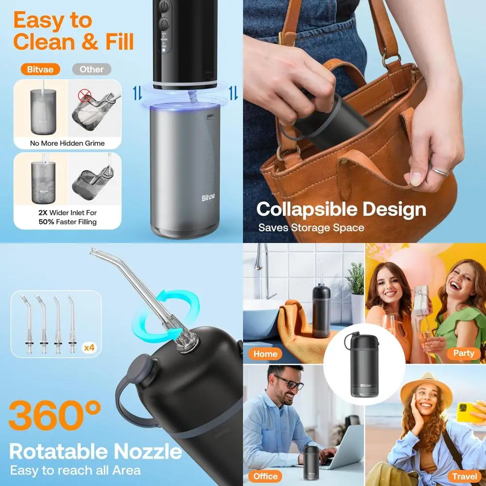 

Portable Cordless Water Flosser, Mini Travel Teeth Cleaner with Extendable Tank, Waterproof Dental Irrigator for Braces and Sens