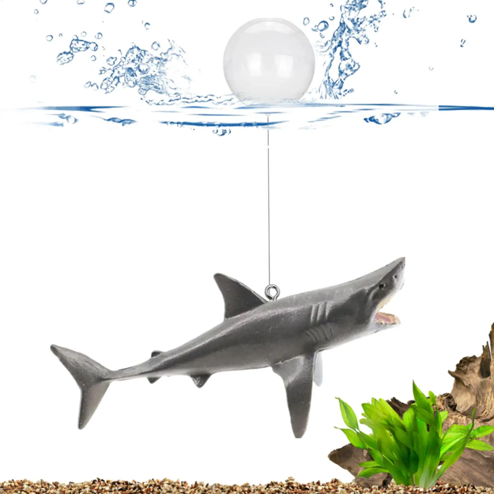 Decoración flotante de paisaje de acuario de tiburón con posición ajustable, decoración de adornos de peces de acuario artificiales flotantes