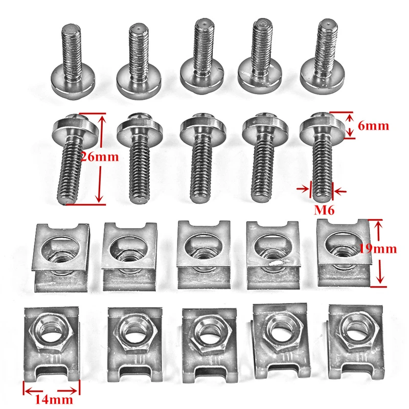 10 Pcs M6 CNC Aluminum Motorcycle Fairing Body Bolt Kit Screw Spire Speed Fastener Clip Nut