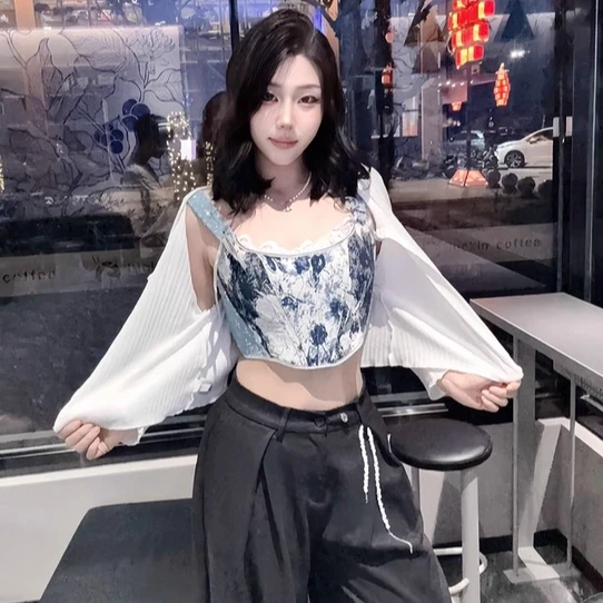 

Винтажные укороченные корсеты, топы, кружевные лоскутные майки с цветочным принтом, без рукавов, нерегулярные женские тонкие майки, летние бюстье