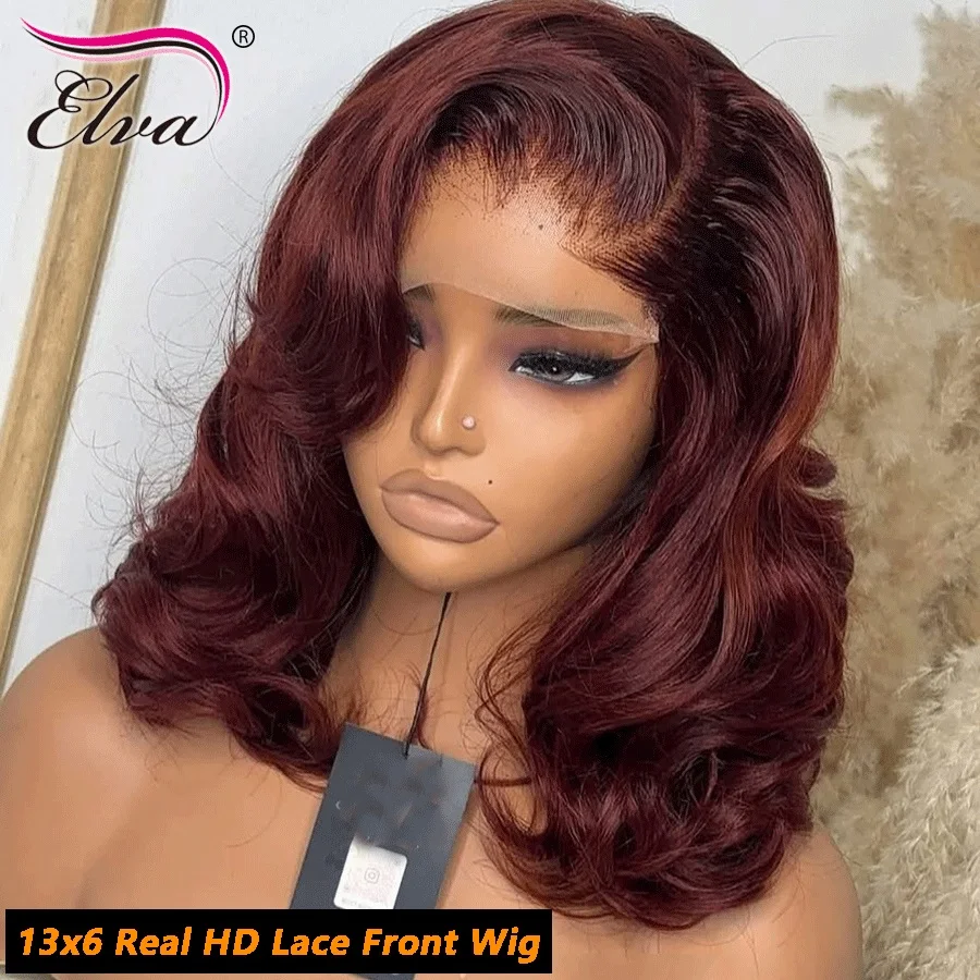 

Burgundy 99j Color Glueless Wig Human Hair Ready To Wear Highlight 250% Density 13x6 13x4 Transparent Lace Front Wig For Women