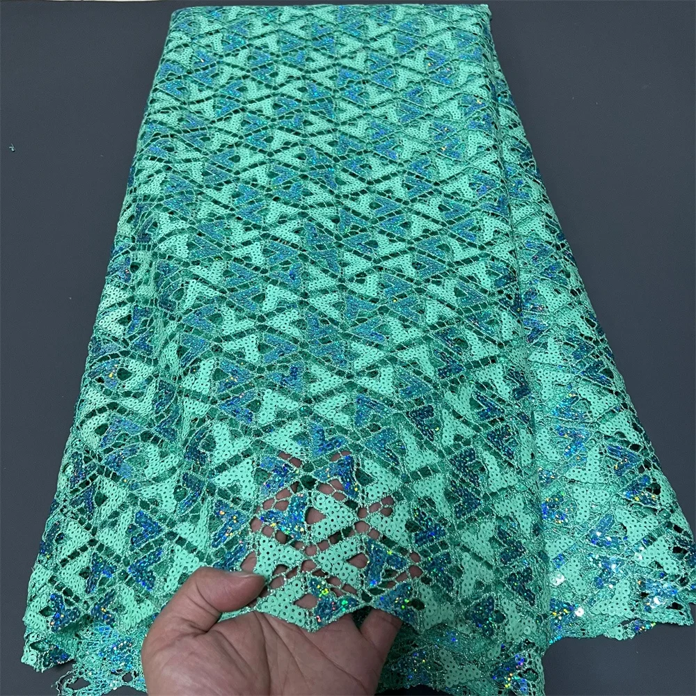 

2025 Embroidery African Nigerian With Sequins Tulle Lace Fabric High Quality Sewing Net Cloth Prom Dresses Beads 5Yards zj100