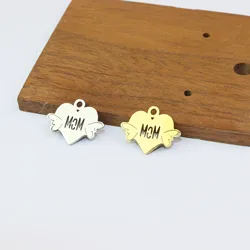 10pcs Stainless Steel MOM DAD Heart Fashion Jewelry Charms Pendant DIY Handcraft  Vacuum Plate Waterproof Antiallergic