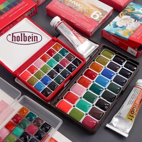 Holbein-colores granulantes de acuarela para artistas, 24 colores, 0,5 ml, 1ml, pigmentos profesionales de Acuarela, suministros de arte