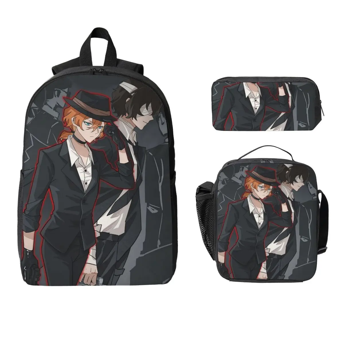 

Bungou Stray Dogs Wan Anime Dazai And Chuuya Backpack BookBag School Bag Shoulder Bags 3ps Insulated Lunch Bag Pencil Case