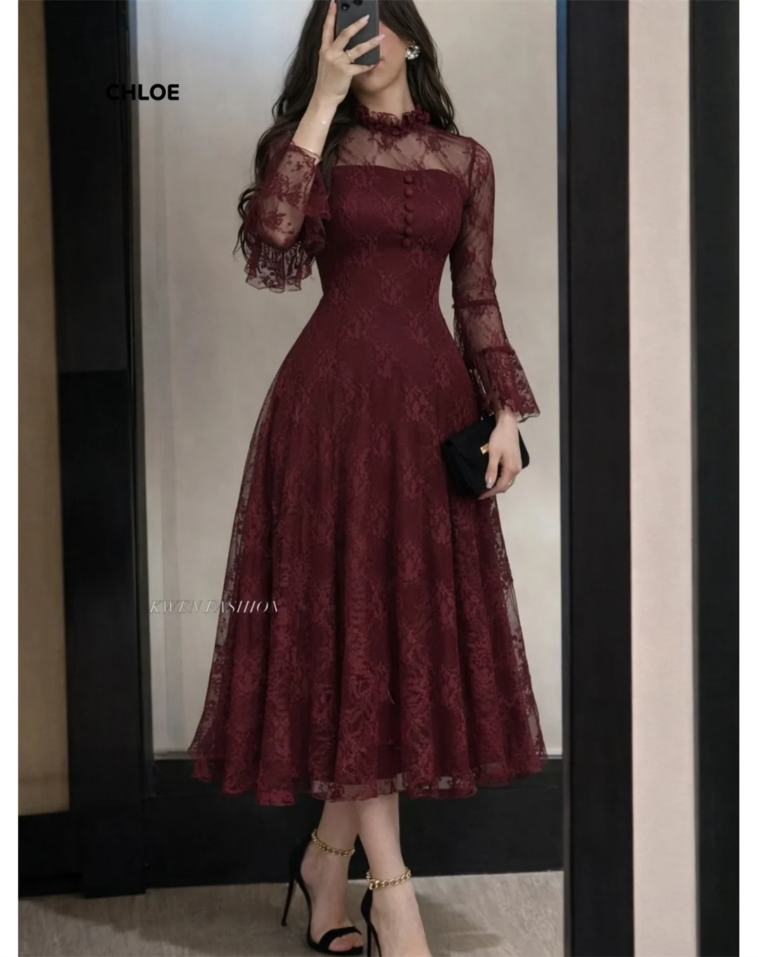 

Long Sleeves Evening Dresses for Special Occasions Customized Elegant Cocktail Dresses for Luxury Party Line A Round Neck Dress