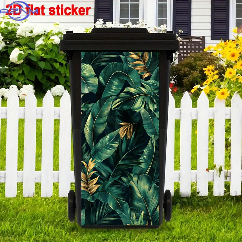 Tropical Leaves Trash Can Stickers | Green Foliage Peel And Stick, Bold Botanical Removable Artistic Stickers, Classic for hom
