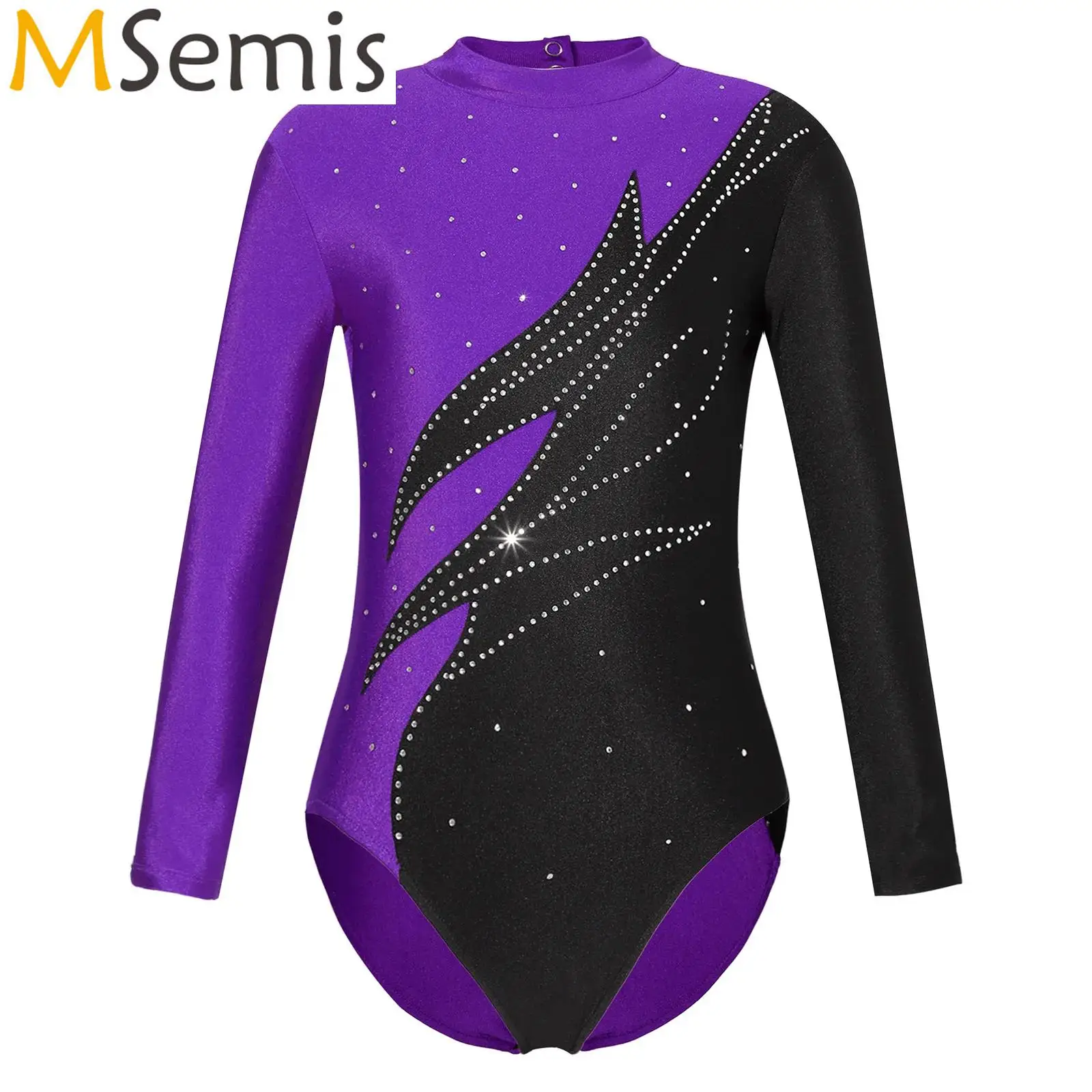 

Kids Girls Ballet Jersey Dance Leotard Shiny Rhinestone Gymnastics Workout Dancewear Bodysuit for Dance Competition Performance