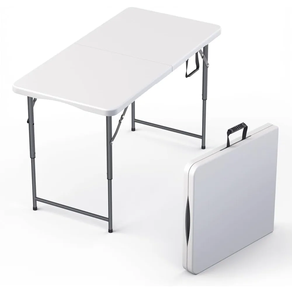 

Foldable Portable Table 4ft Heavy Duty with Steel Legs Built in Handle for Party Dining Wedding Events Picnic Camping Indoor