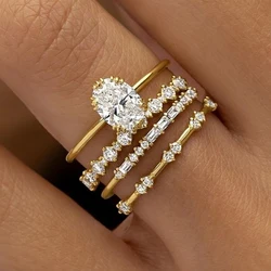 Fashion Big Zircon Statement Rings Set Minimalist High Quality Gold Plated High Quality Crystal Charm Finger Ring Copper Jewelry