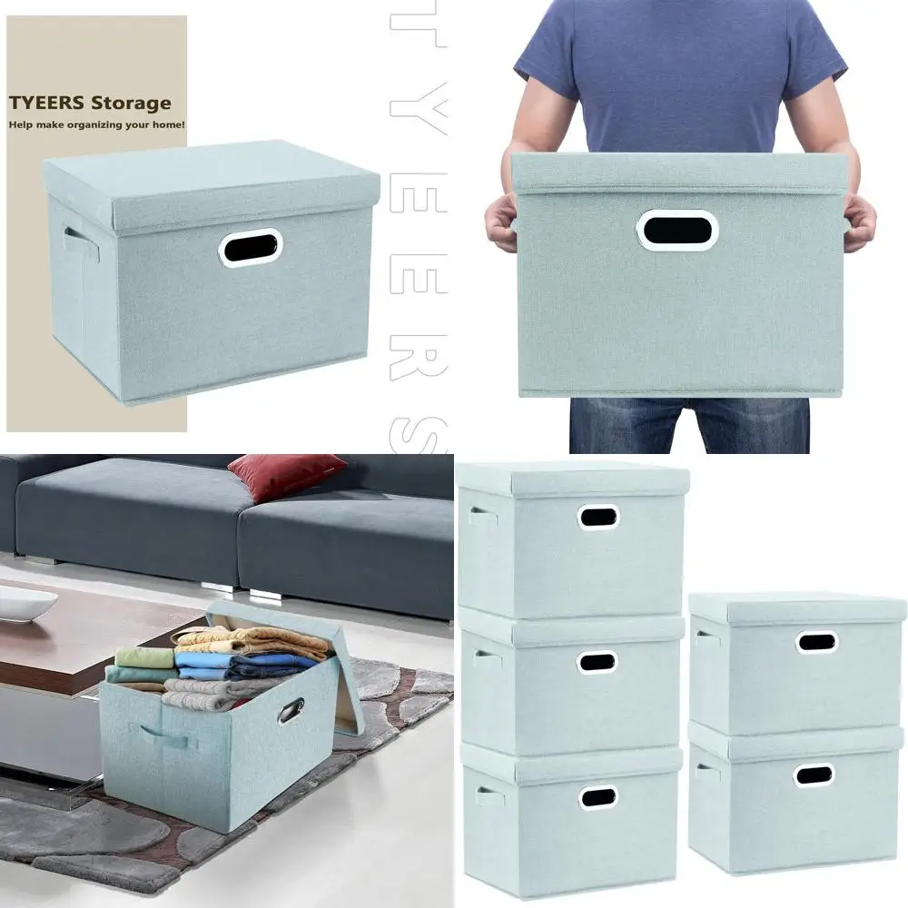 

Складные тканевые контейнеры для хранения с крышками, 5 шт., 17,3x11,8x11,4 дюйма, моющиеся, для организации, цвета морской волны