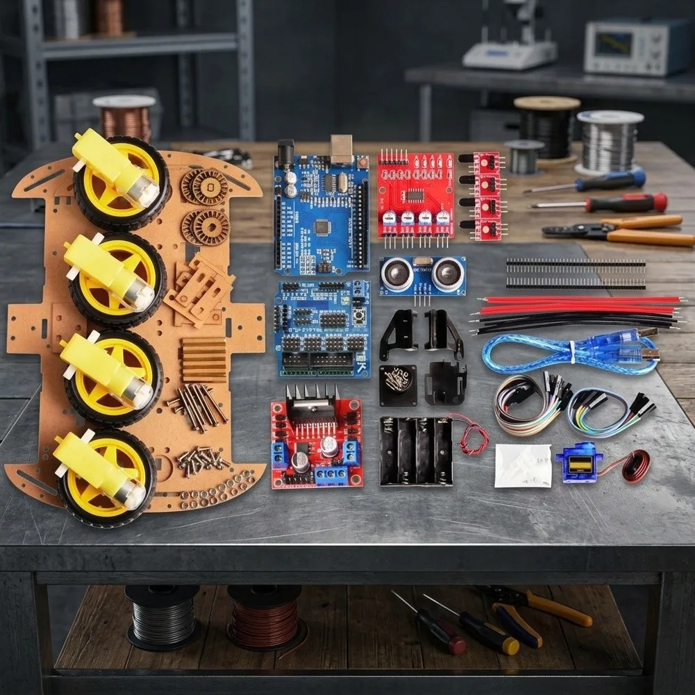 for 4wd for educational Robot Chassis Kit for Arduino with Motor Mounts Chassis Brackets Tracking Sensor and USB Cable