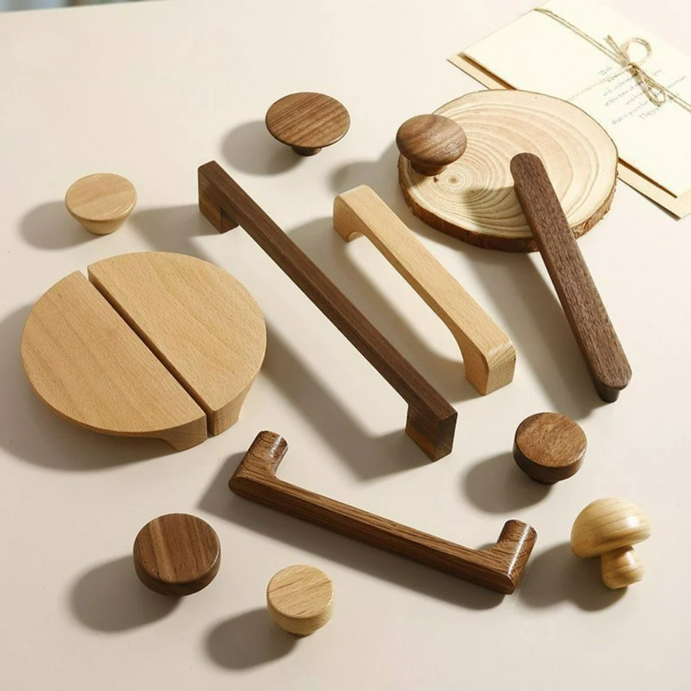 Solid Wood Cabinet Drawer Handle Cupboard Handle for Kitchen Wooden Nordic Wardrobe Closet Pulls Furniture Decor Hardware