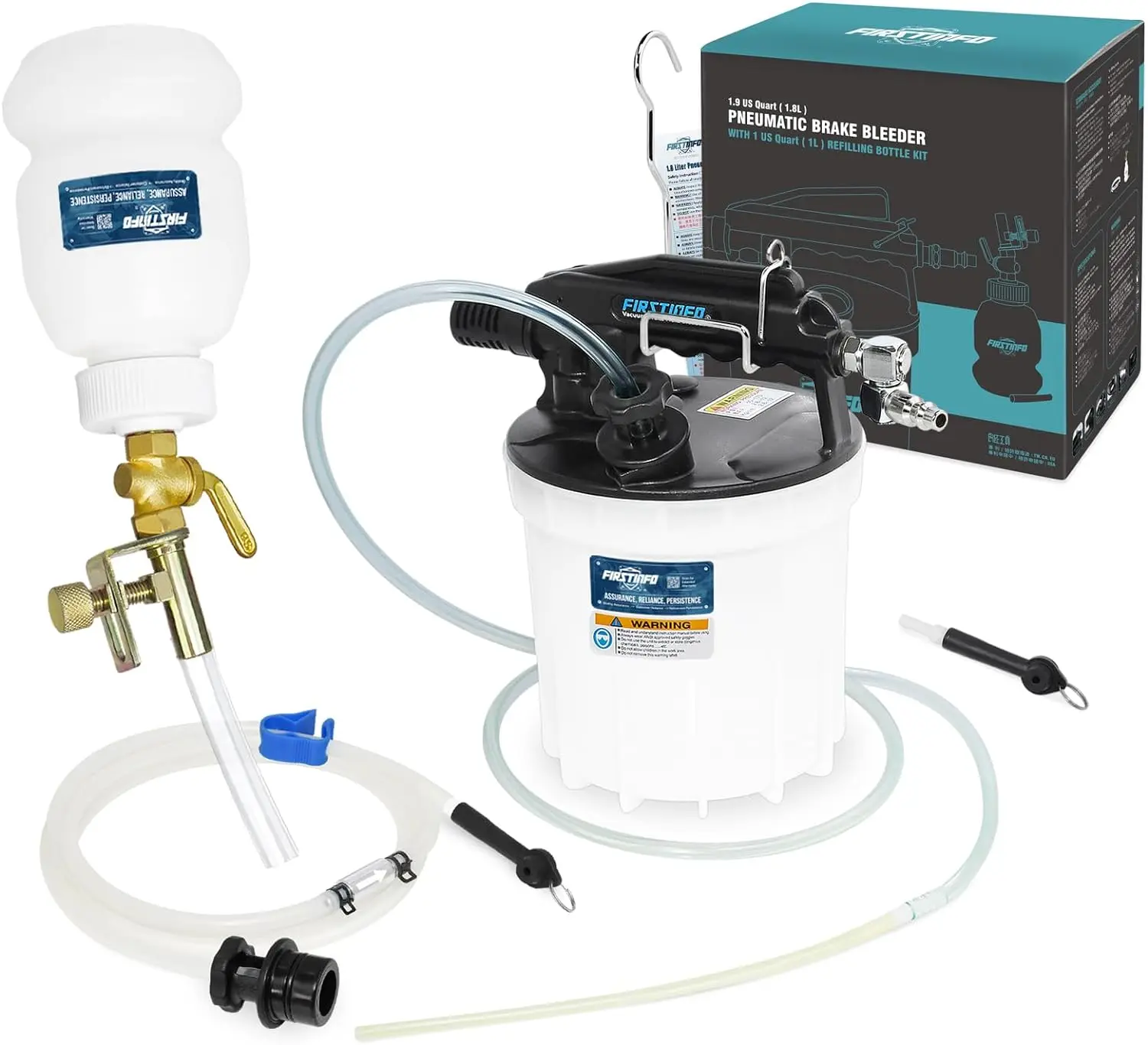 

Patented 1.8 Liter Vacuum Brake Bleeder Extractor with Refilling Bottle Kit Includes 4.9 ft Long Silicone Bleeding Hose