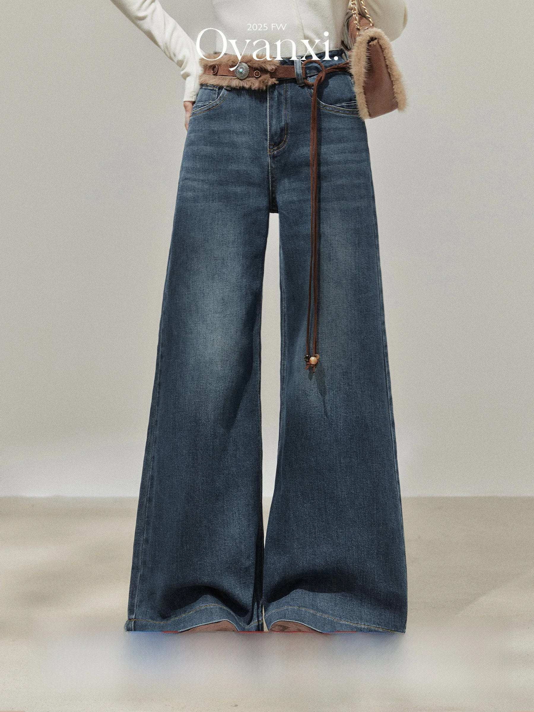 

Темно-синие свободные широкие джинсы, женские утягивающие джинсы с высокой талией, расклешенные брюки в стиле ретро, с высокой талией и застежкой на пуговицы