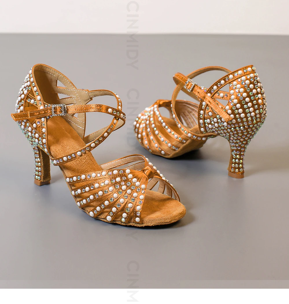 CINMIDY Latein-Tanzschuhe für Damen, Ballroom Modern Tango Tanzschuhe, Damen-Softsohlen-Indoor-Party-Performance-Schuhe mit Perlen – Detail 15