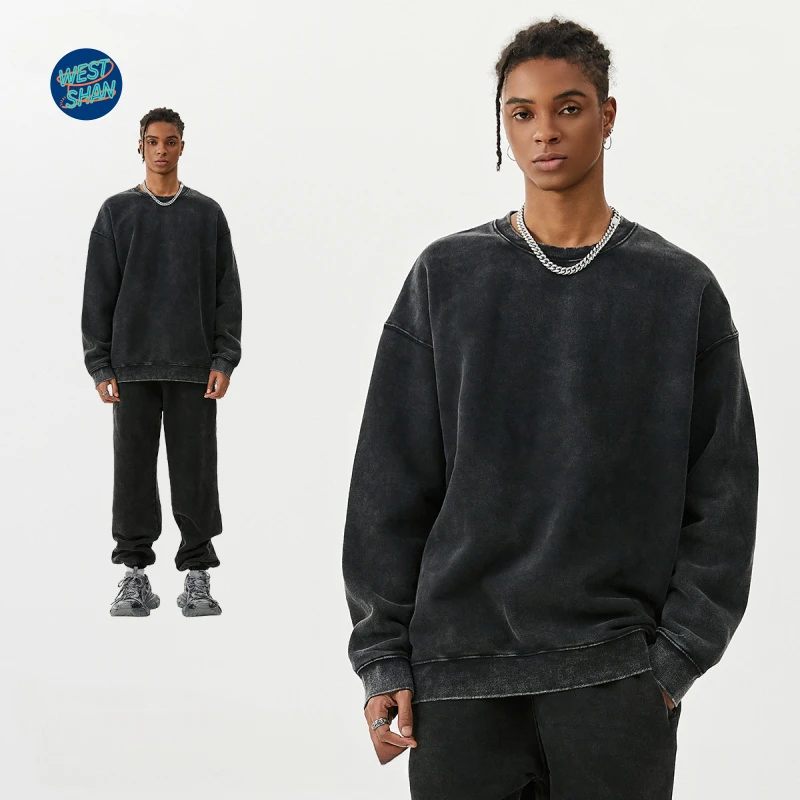 

WESTSHAN EU US Size Spring Autumn 360g Heavyweight Fleece Sweatshirt Thick Sweatpants Retro Batik Casual Sports Casual Tracksuit