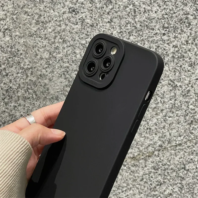 high-end Black Shockproof Silicone TPU Phone Case For Iphone 15 14 13 12 Pro 11 Pro Max Xs XR 7 8 Plus SE Men Protect Lens Cover